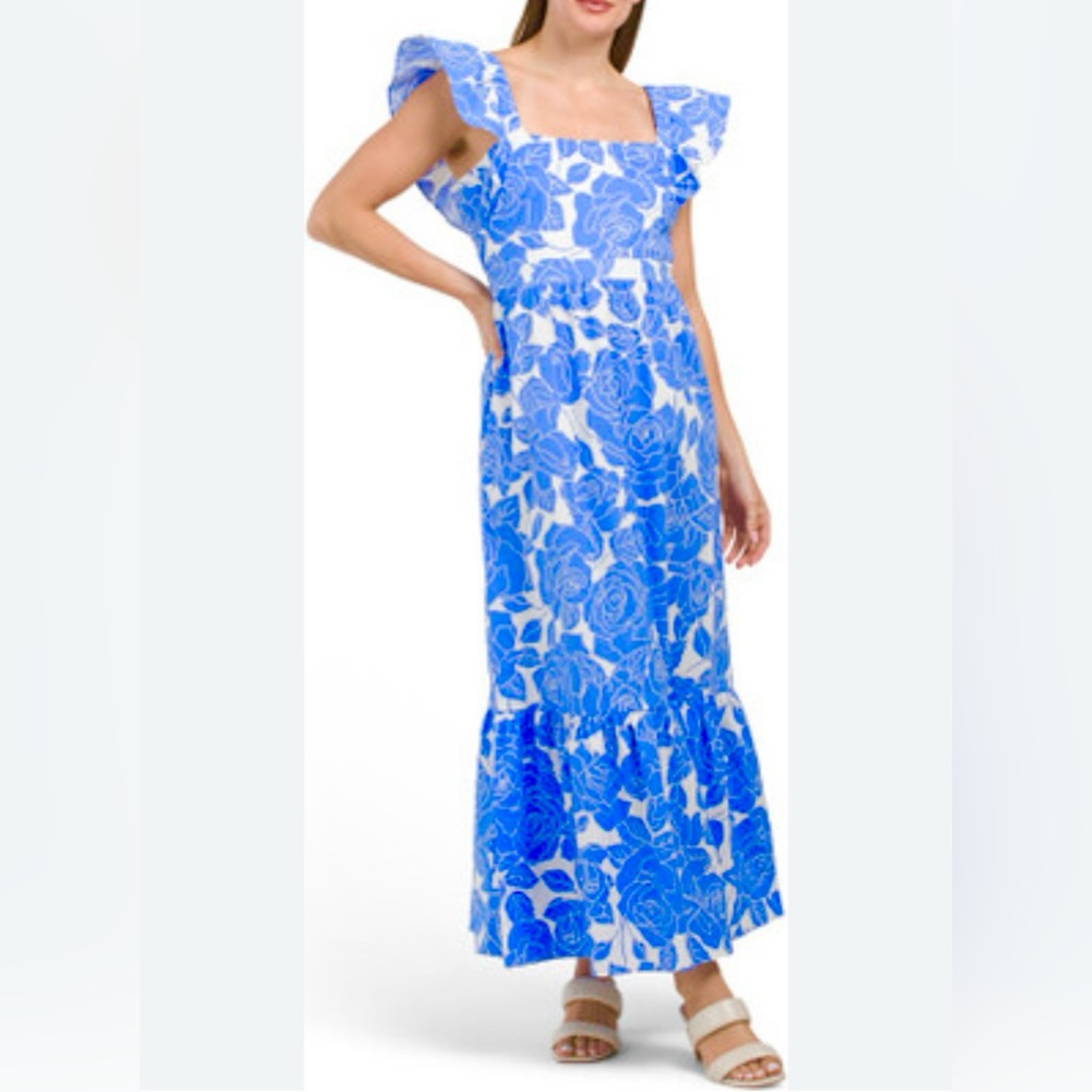 London Times Square Neck Maxi Ruffle Dress Summer For Women Size 16 - Picture 2 of 12